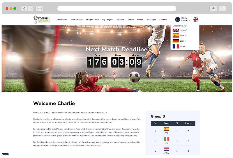 Predictor de fútbol multilingüe