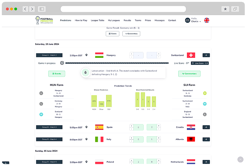 Entrada de predicciones del predictor de fútbol